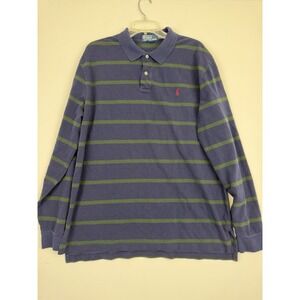 Men's Ralph Lauren Long Sleeve Polo Shirt Blue w/green stripes size XXL